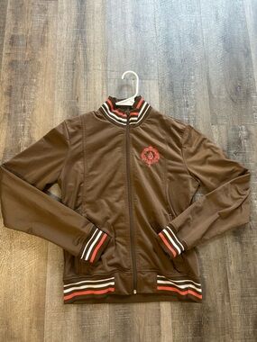 Volcom Brown Jacket with Red and White Stripe Trim